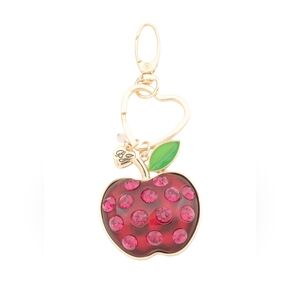 Betsey Johnson Red Apple Rhinestone Accented Bag Charm Keychain